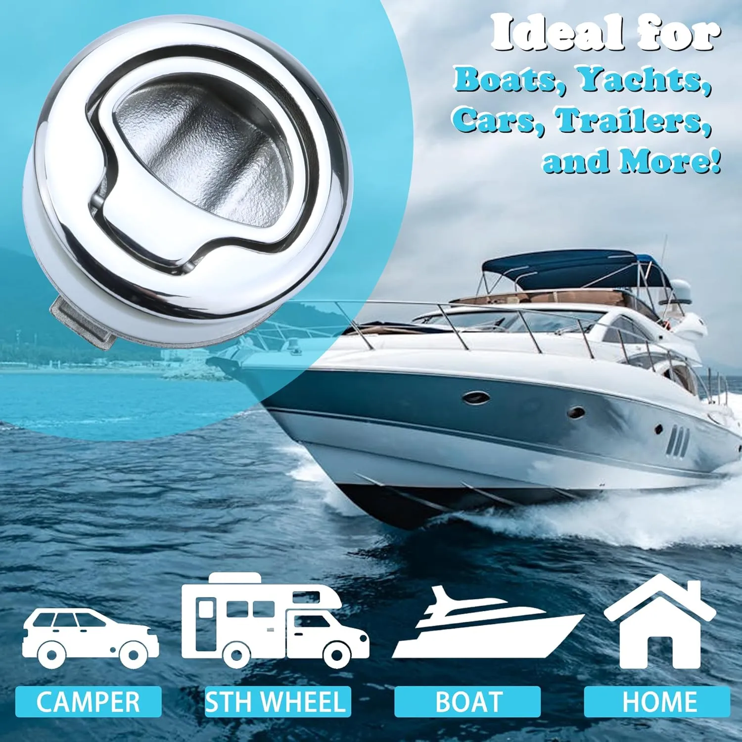 Boat Slam Latch 2" Deck Hatch Latch with Lift Handle Flush - Marine Grade 316 Stainless Steel, for RV, Boat, & Camper Trailer - Easy to Install, & Secure Locking Mechanism 1Pcs/2Pcs/Lock/Non-lock
