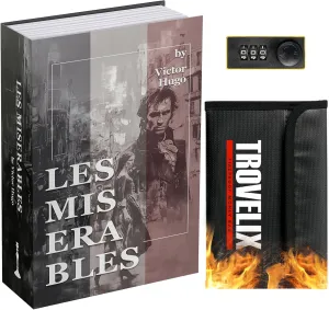 Book Safe with Combination Lock, Hidden Safe (9.5 x 6.2 x 2.2 Inch) with Fireproof Bag, Secret Diversion Safe, Hollow Book Box Hidden Storage, Money Safe Box for Cash (Les Miserables)