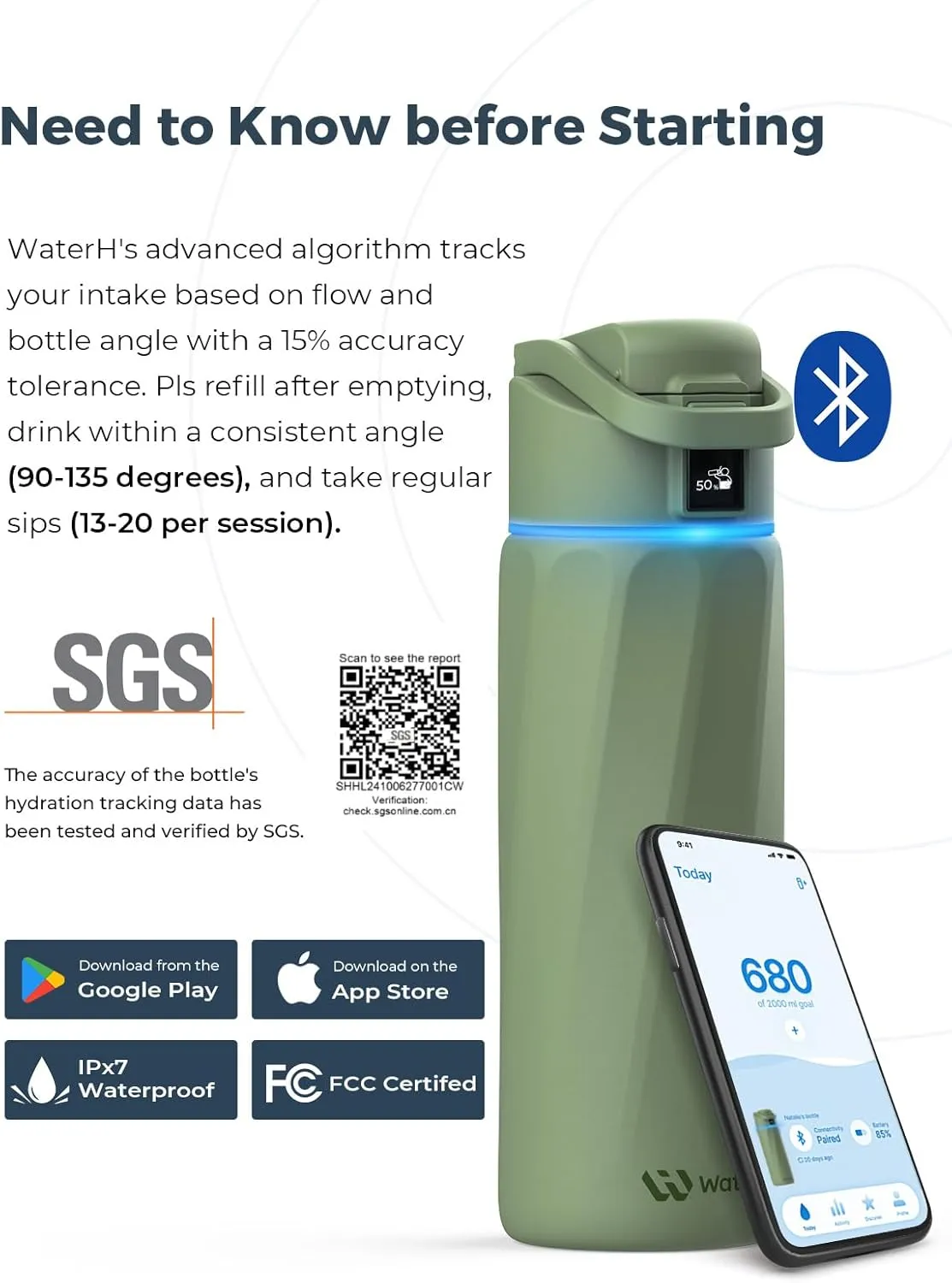 Boost Smart Water Bottle with Reminder to Drink Water, 24oz BPA-Free Stainless Steel Vacuum Insulated Water Bottle, Wide Mouth Water Tracker Bottle with APP, Ideal Gift