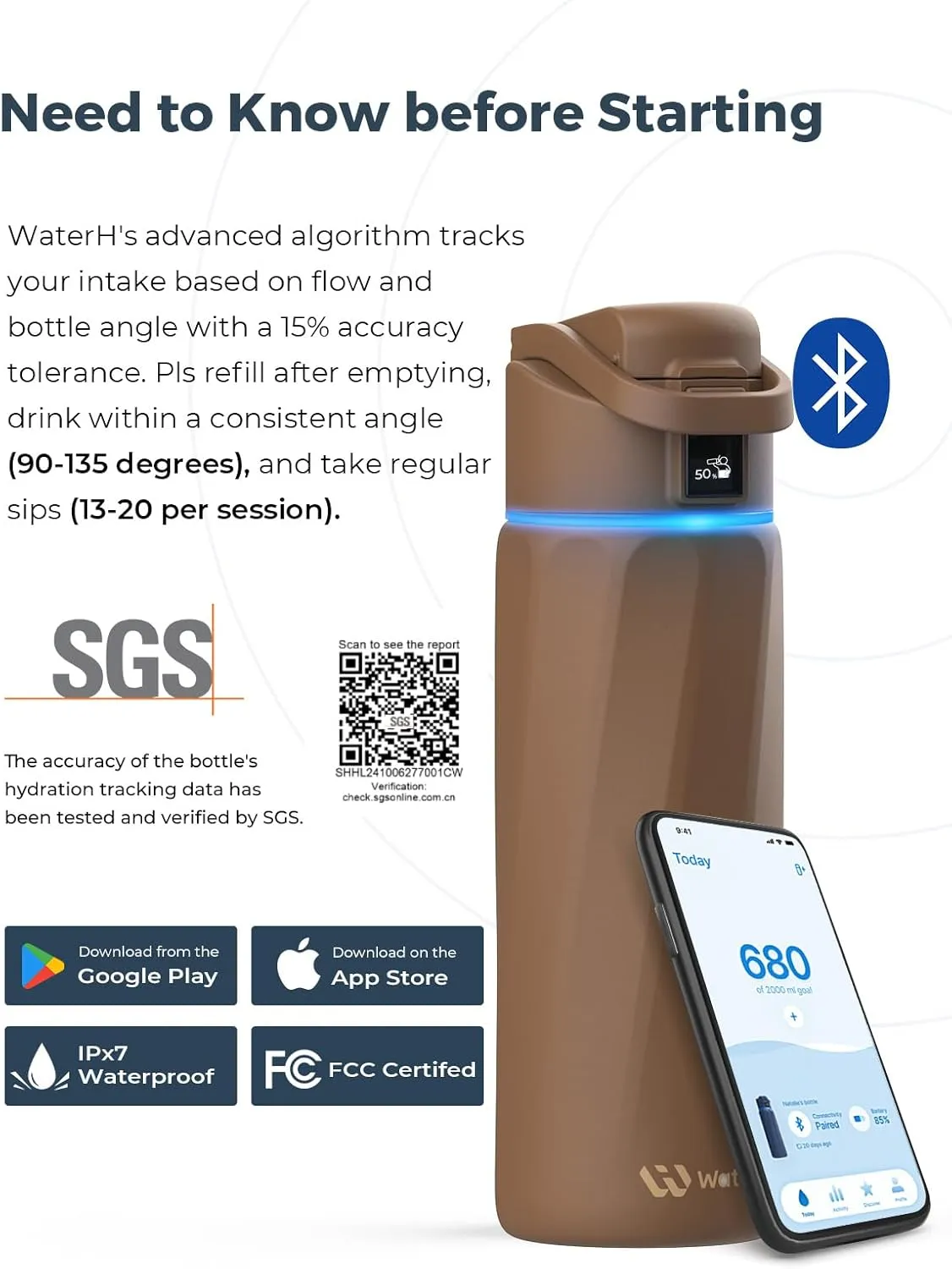 Boost Smart Water Bottle with Reminder to Drink Water, 24oz BPA-Free Stainless Steel Vacuum Insulated Water Bottle, Wide Mouth Water Tracker Bottle with APP, Ideal Gift