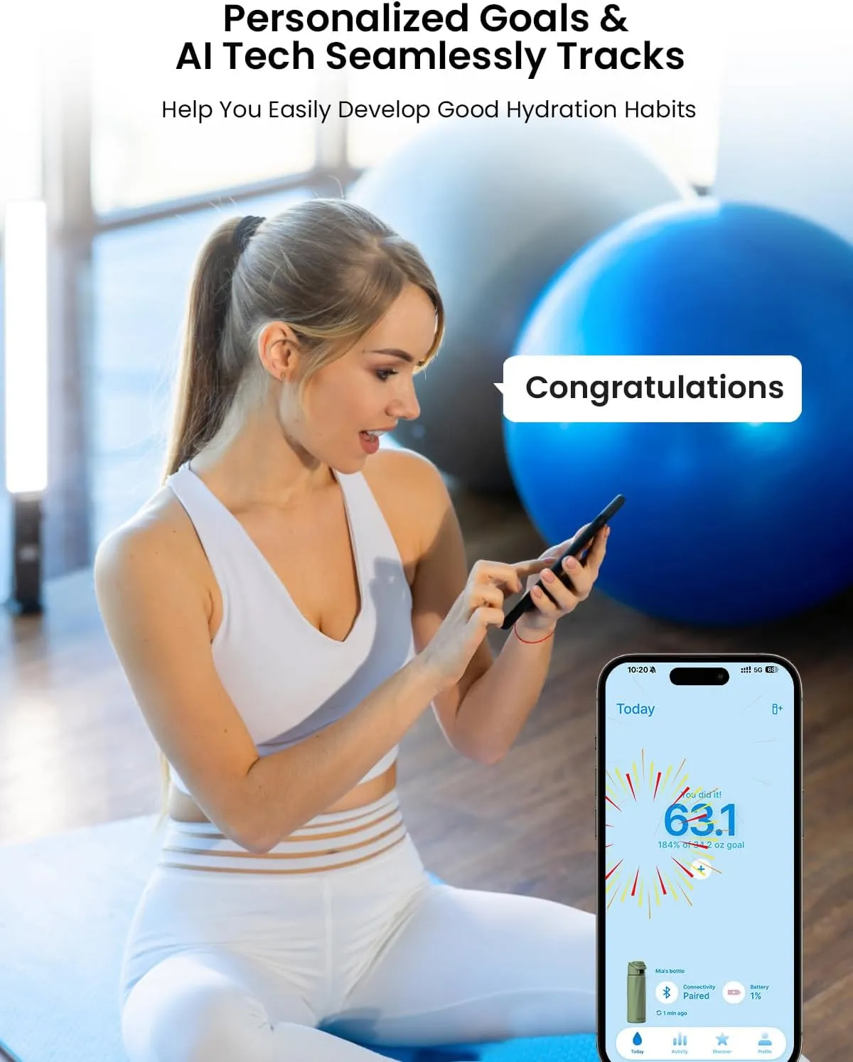 Boost Smart Water Bottle with Reminder to Drink Water, 24oz BPA-Free Stainless Steel Vacuum Insulated Water Bottle, Wide Mouth Water Tracker Bottle with APP, Ideal Gift