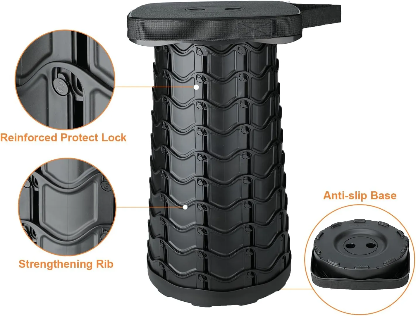 Boreeman 2-Pack Collapsible Stool, Square Shape, Lightweight Yet More Sturdy with Load Capacity 400lbs, Upgraded Portable Stool for Camping Fishing Hiking BBQ