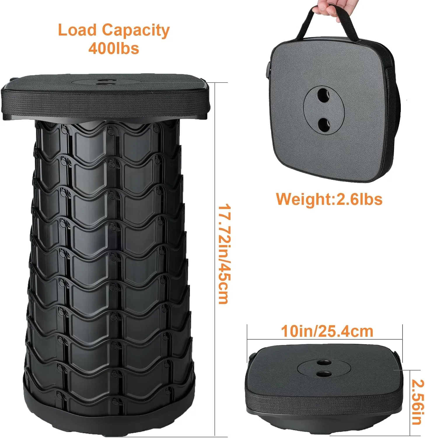 Boreeman 2-Pack Collapsible Stool, Square Shape, Lightweight Yet More Sturdy with Load Capacity 400lbs, Upgraded Portable Stool for Camping Fishing Hiking BBQ
