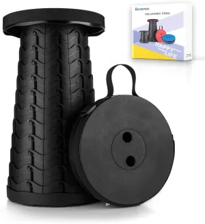 Boreeman Upgraded Folding Stool Lightweight Yet More Sturdy with Load Capacity 400lbs Portable Collapsible Stool Retractable Stool for Camping Fishing Hiking BBQ (Black)