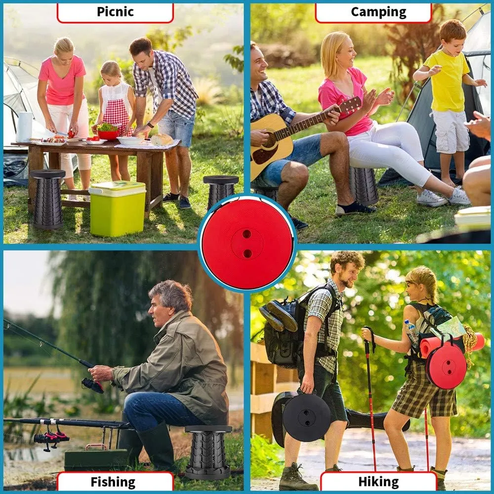 Boreeman Upgraded Folding Stool Lightweight Yet More Sturdy with Load Capacity 400lbs Portable Collapsible Stool Retractable Stool for Camping Fishing Hiking BBQ (Black)