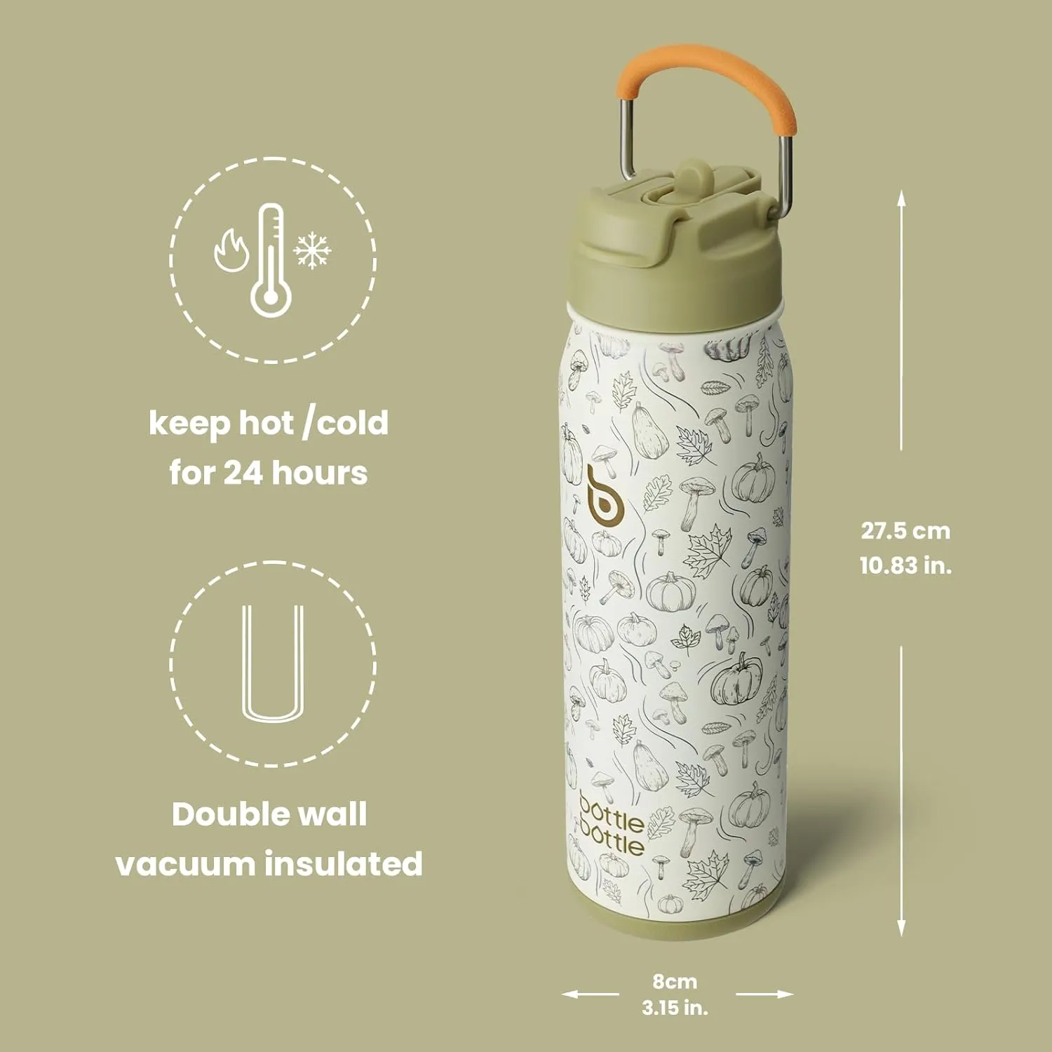 BOTTLE BOTTLE 24oz Insulated Water Bottle Stainless Steel Sport Water Bottle with Straw and Adjustable Lid Daily Pill Organizer