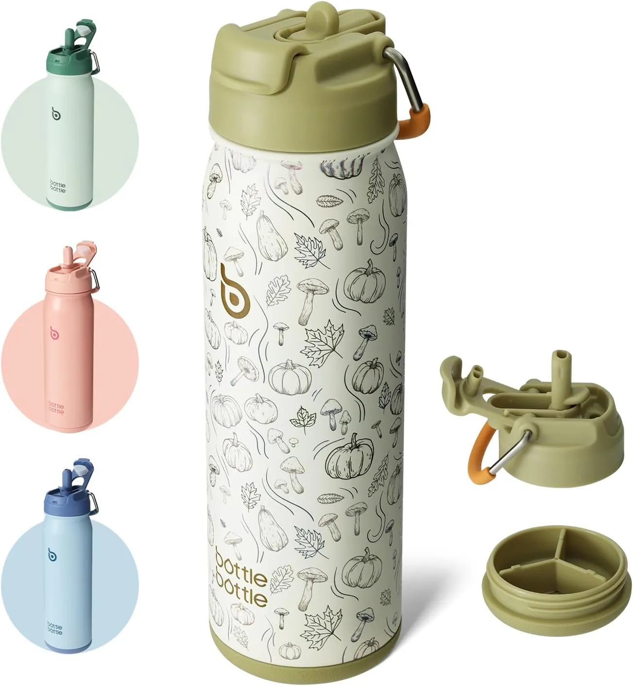 BOTTLE BOTTLE 24oz Insulated Water Bottle Stainless Steel Sport Water Bottle with Straw and Adjustable Lid Daily Pill Organizer