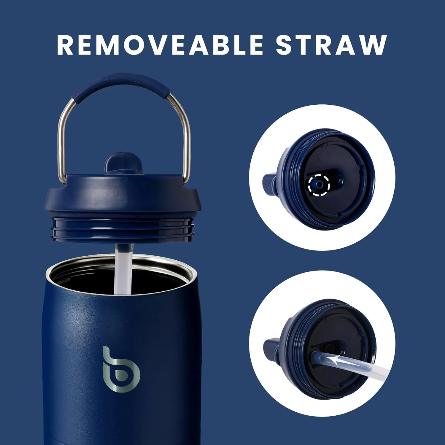 BOTTLE BOTTLE Stainless Steel Water Bottle with Straw and Lid 32 oz Vacuum Insulated Cup Stay Cold for 24 Hrs Hot for 12 Hrs, Leak-Proof Wide Mouth Water Bottles for Men,indigo blue