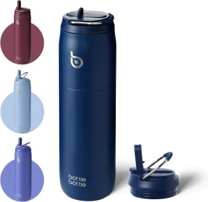 BOTTLE BOTTLE Stainless Steel Water Bottle with Straw and Lid 32 oz Vacuum Insulated Cup Stay Cold for 24 Hrs Hot for 12 Hrs, Leak-Proof Wide Mouth Water Bottles for Men,indigo blue