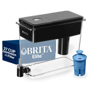 Brita 27 Cup Elite Filter Dispenser, Reduces 30  Contaminants including Lead and Microplastics, Filter lasts 6 months, UltraMax, Black