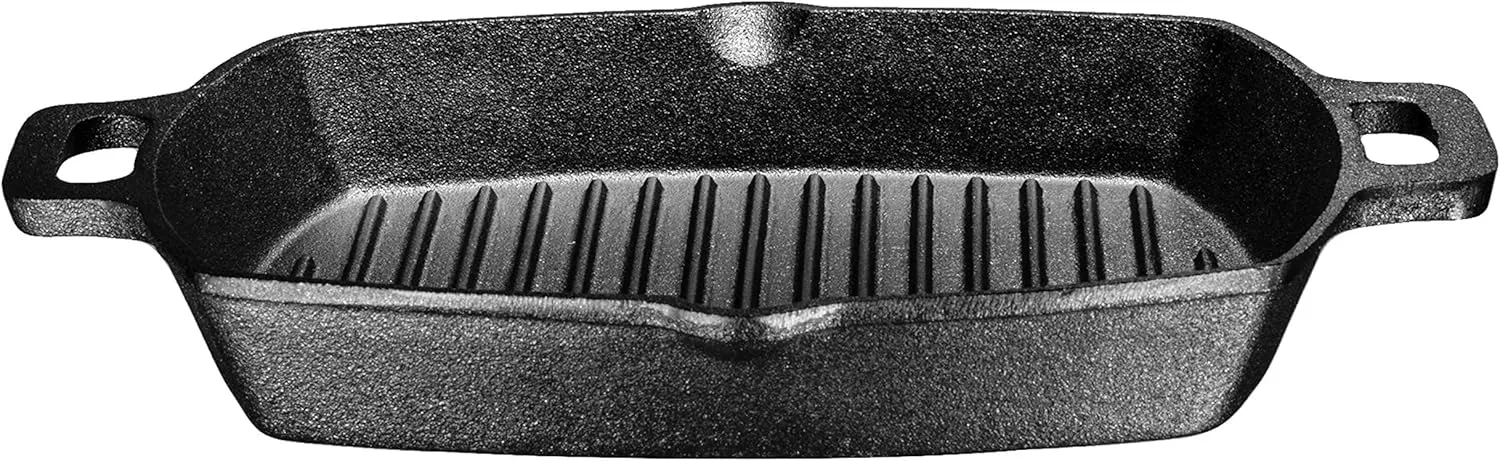 Bruntmor 13-Inch Cast Iron Grill Pan Pre-Seasoned Cast Iron Pan for Stovetop and Outdoor Use - Induction Compatible Griddle Cookware with Ridges for Steak, Meats, and Vegetables