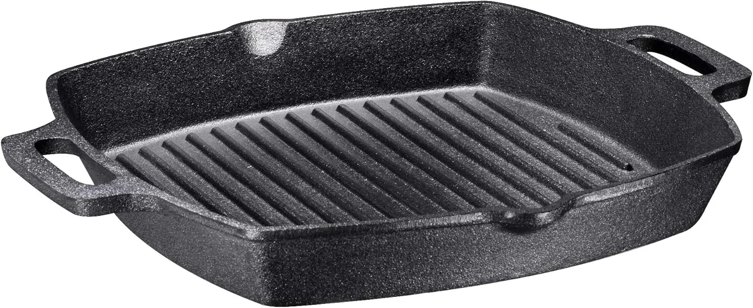 Bruntmor 13-Inch Cast Iron Grill Pan Pre-Seasoned Cast Iron Pan for Stovetop and Outdoor Use - Induction Compatible Griddle Cookware with Ridges for Steak, Meats, and Vegetables