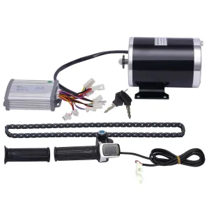 Brushed Electric Bicycle Conversion Kit 48V 1000W E-Bike Cycling Motor Controller with 3 Speed Gears Brush Motors Complete Kit for Small Kart Beach Bike Evo Scooter Small Electric Motorcycle