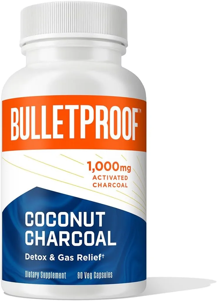 Bulletproof Coconut Charcoal Detox and Gas Relief Capsules, 90 Count, Sourced from 100% Coconut Shells, Activated Charcoal for Bloating Support
