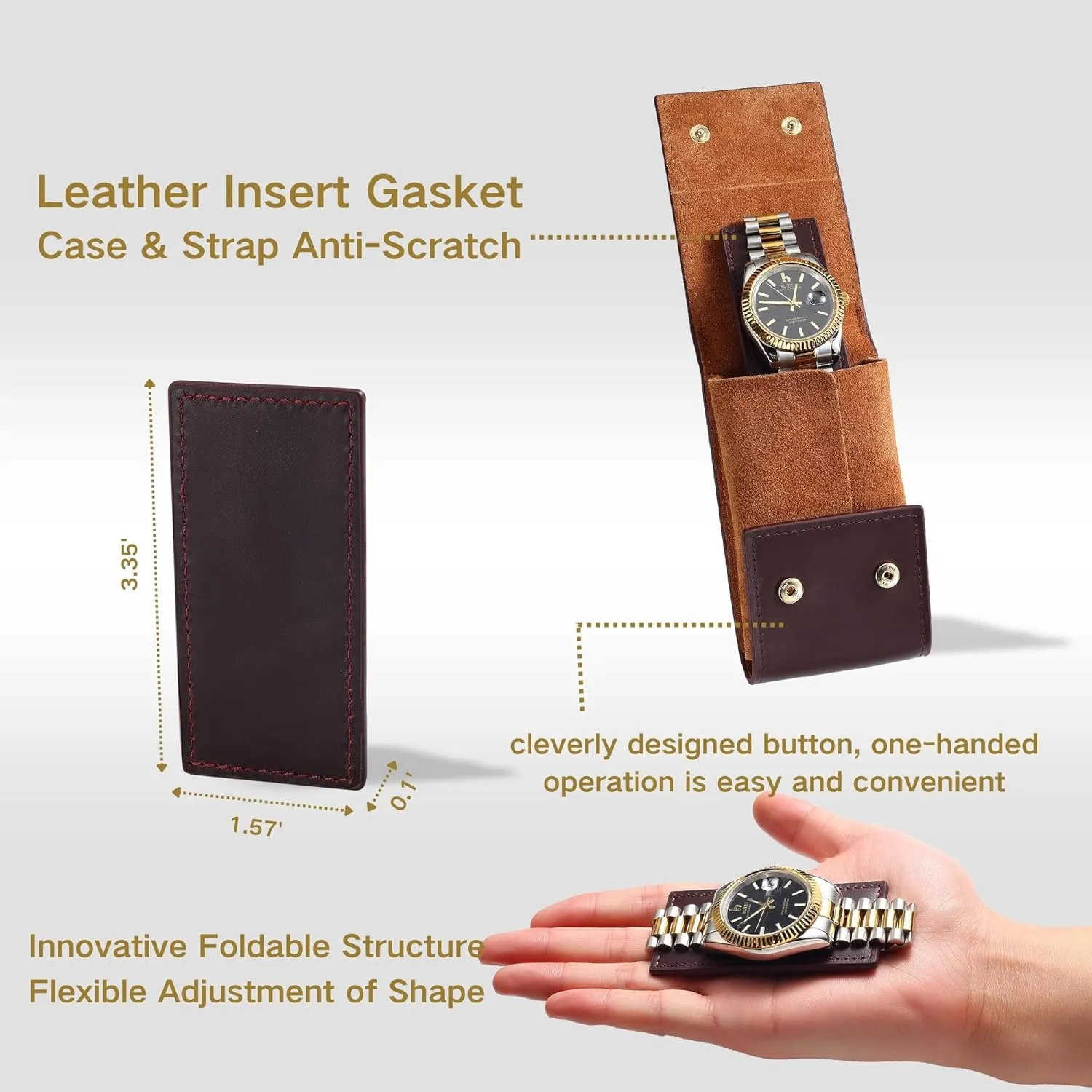 BUREI Leather Watch Travel Case Pouch Portable Watch Case for Men Single Watch Band Storage Bag Watch Accessories (Brown Black)