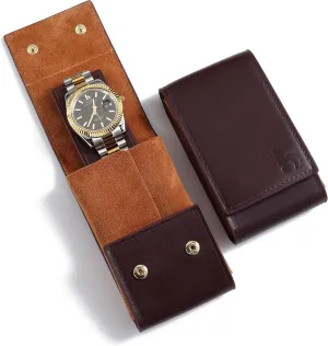 BUREI Leather Watch Travel Case Pouch Portable Watch Case for Men Single Watch Band Storage Bag Watch Accessories (Brown Black)