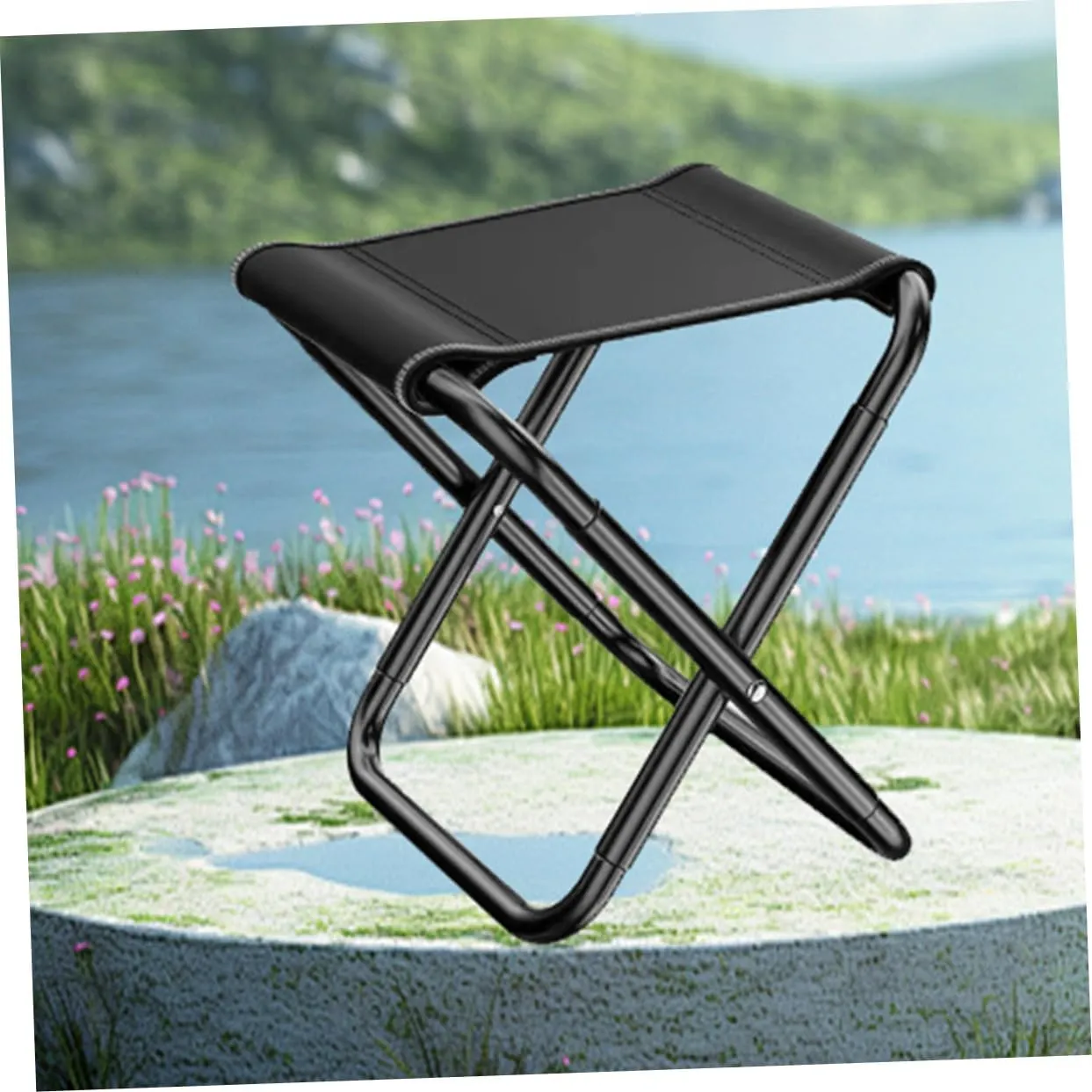 Cabilock Portable Folding Stool Chairs Outdoor Chairs Portable Stool Camping Supplies Canvas Black