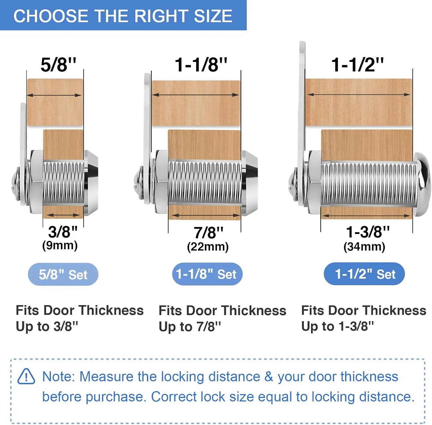 Cabinet Lock Set, 1-1/2" Long Keyed Alike Cam Locks, 15 Pack, Zinc Alloy, for RV Storage, Tool Box, Cabinets & Thick Drawers