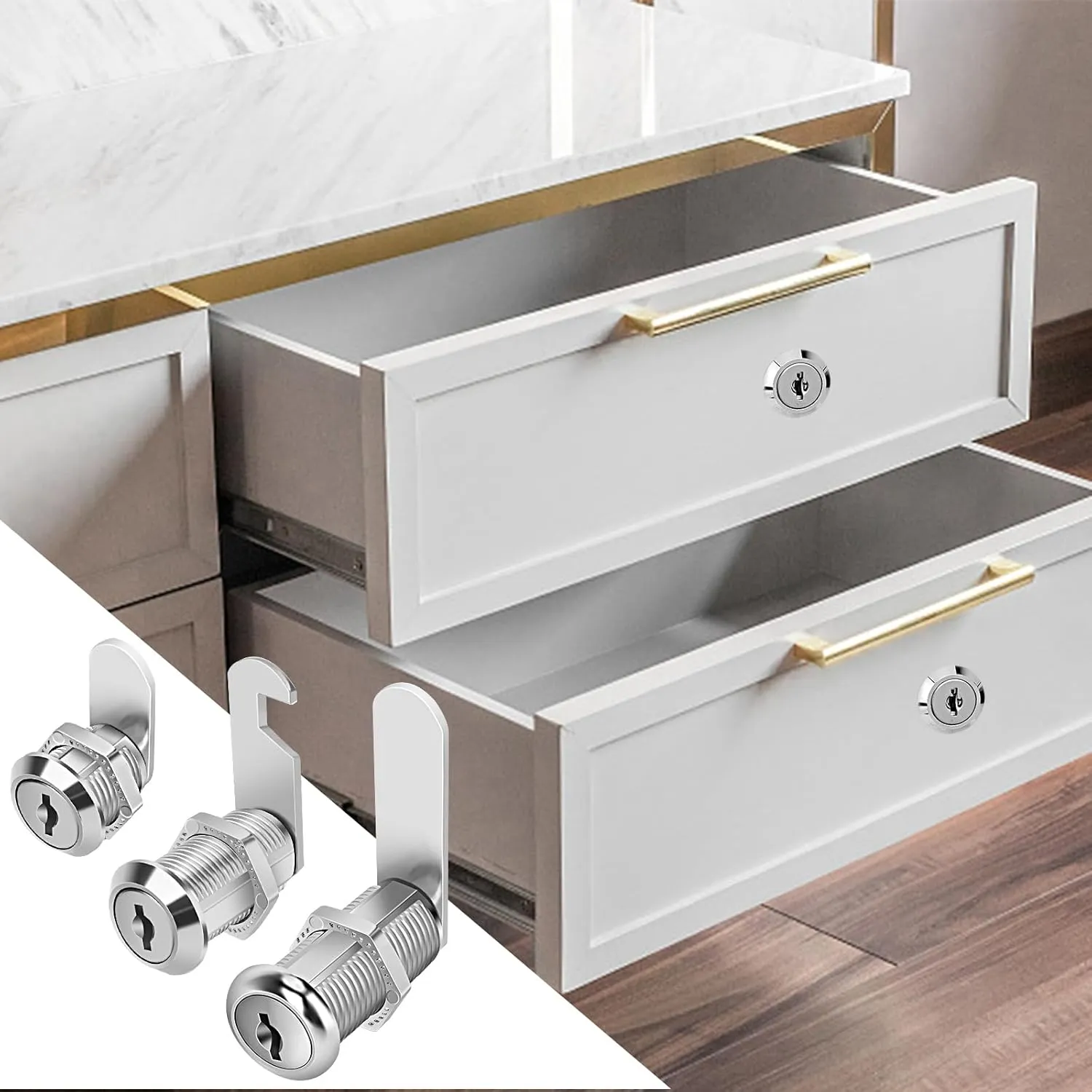 Cabinet Lock Set, 1-1/2" Long Keyed Alike Cam Locks, 15 Pack, Zinc Alloy, for RV Storage, Tool Box, Cabinets & Thick Drawers