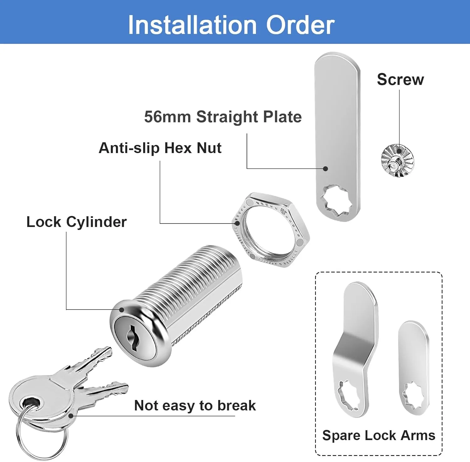 Cabinet Lock Set, 1-1/2" Long Keyed Alike Cam Locks, 15 Pack, Zinc Alloy, for RV Storage, Tool Box, Cabinets & Thick Drawers