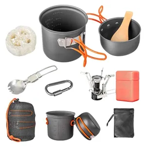 Camping Cookware Set with Stove,Portable Camping Mess Kit with Non-Stick Pots
