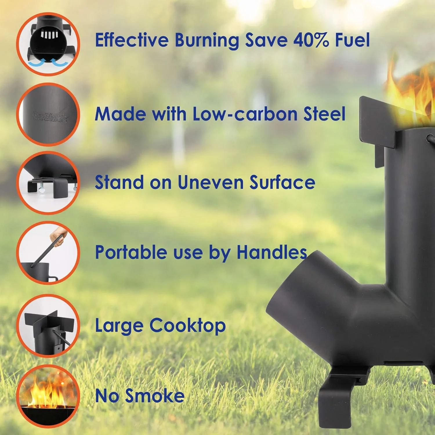 Camping Rocket Stove by StarBlue with FREE Carrying Bag - A Portable Wood Burning Camping Stove with Large Chamber Best for Outdoor Cooking, Camping, Picnic, BBQ, Hunting, Fishing