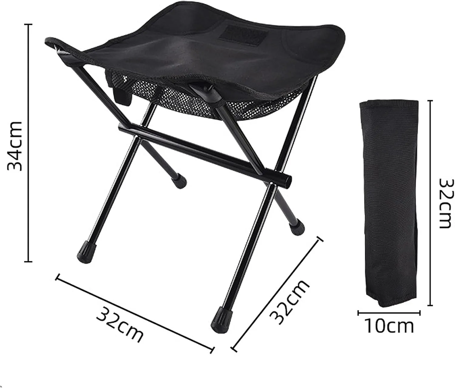 Camping Stool 13in Tall Folding with Carry Bag Aluminum Alloy Bracket 1.1lbs Lightweight Leisure Chair Load Capacity to 220lbs for Travel Hiking BBQ Fishing Beach-Noir