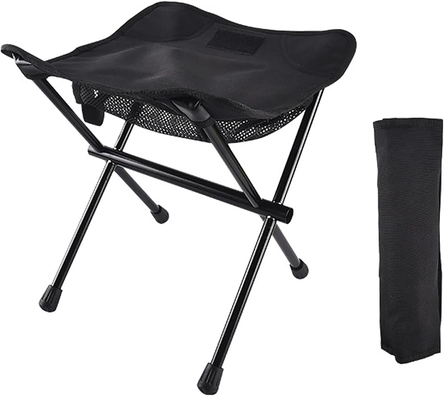 Camping Stool 13in Tall Folding with Carry Bag Aluminum Alloy Bracket 1.1lbs Lightweight Leisure Chair Load Capacity to 220lbs for Travel Hiking BBQ Fishing Beach-Noir