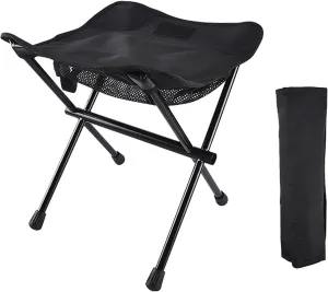 Camping Stool 13in Tall Folding with Carry Bag Aluminum Alloy Bracket 1.1lbs Lightweight Leisure Chair Load Capacity to 220lbs for Travel Hiking BBQ Fishing Beach-Noir
