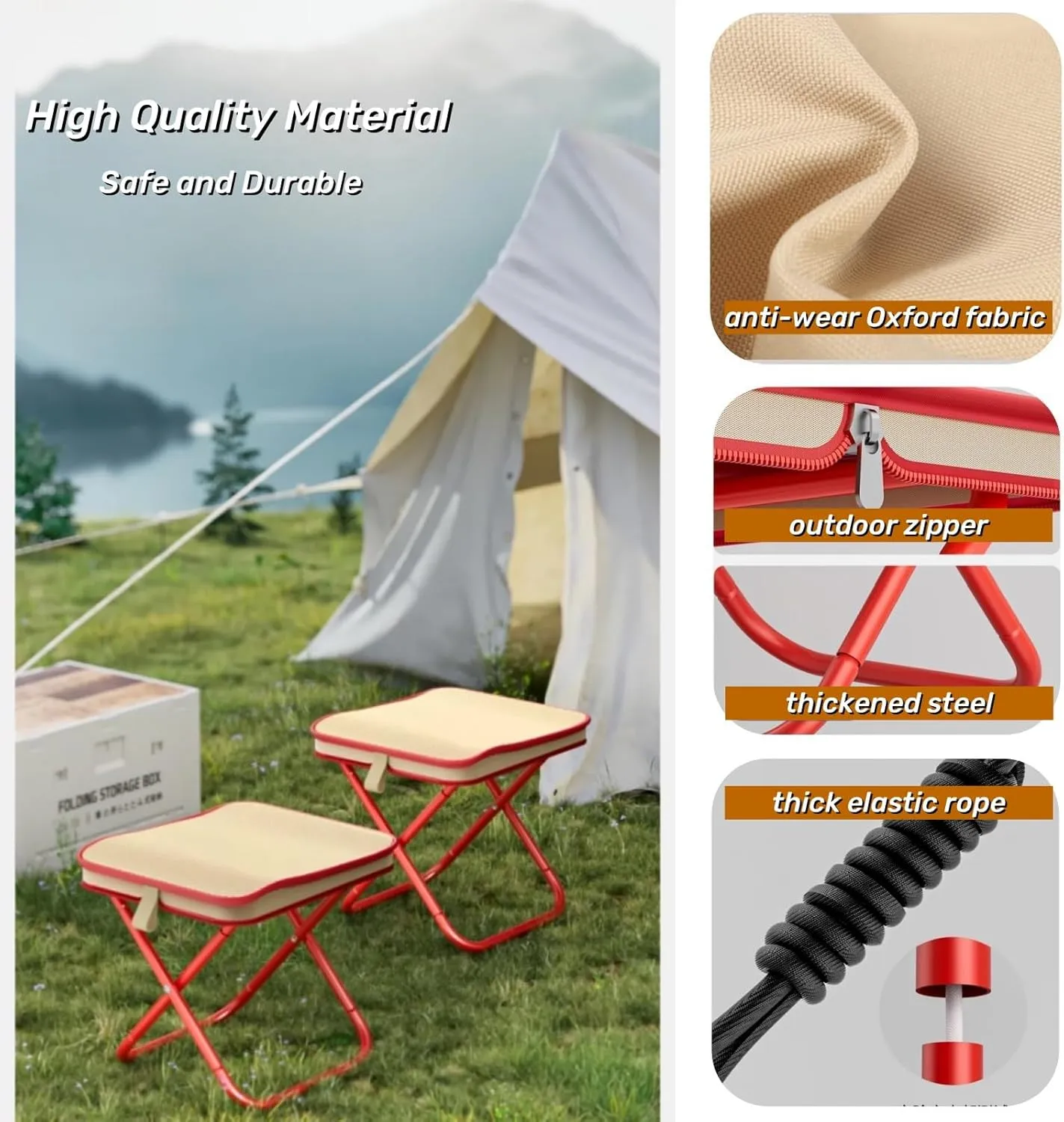 Camping Stool Collapsible Stool with Storage Bag Portable Chairs for Adults Lightweight Camping Foot Rest Loads Up to 330lb for Travel Fishing Picnic (1, Black)