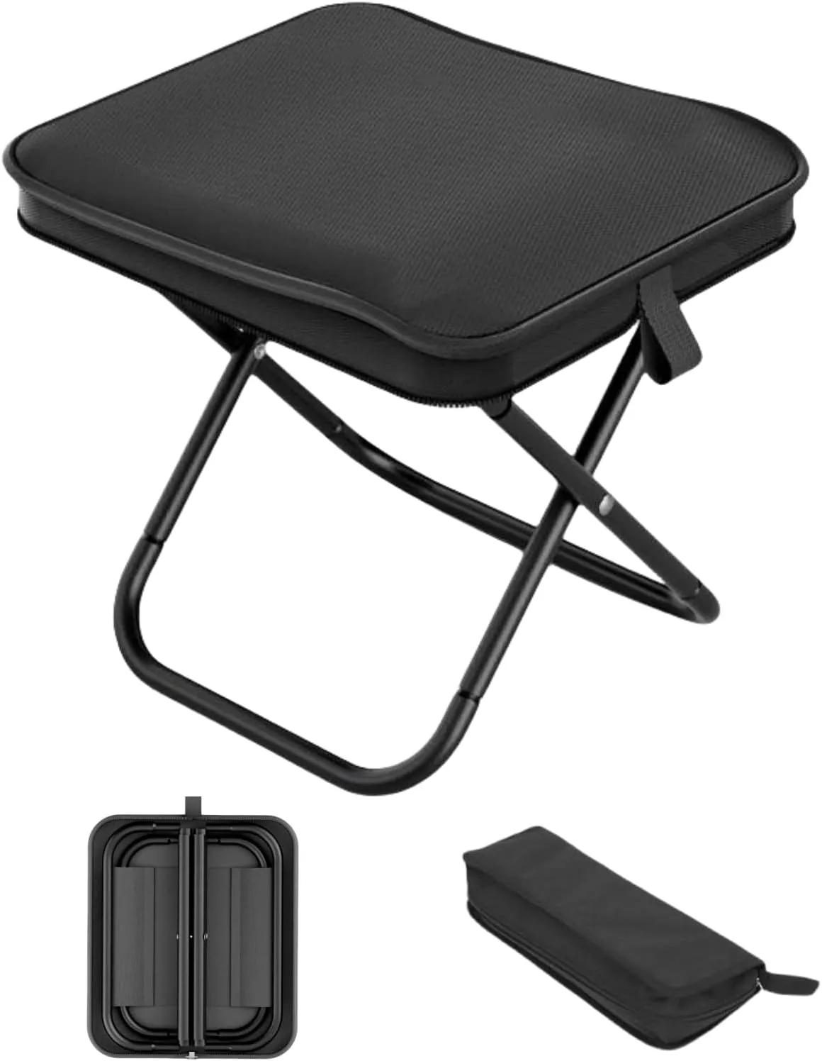 Camping Stool Collapsible Stool with Storage Bag Portable Chairs for Adults Lightweight Camping Foot Rest Loads Up to 330lb for Travel Fishing Picnic (1, Black)