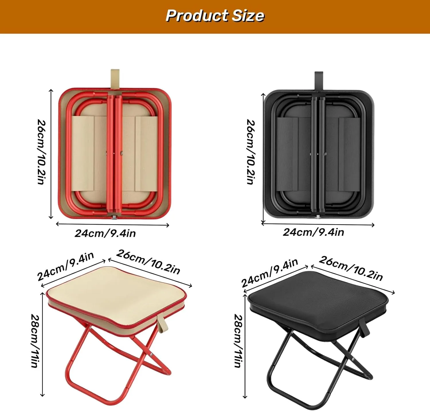 Camping Stool Collapsible Stool with Storage Bag Portable Chairs for Adults Lightweight Camping Foot Rest Loads Up to 330lb for Travel Fishing Picnic (1, Black)