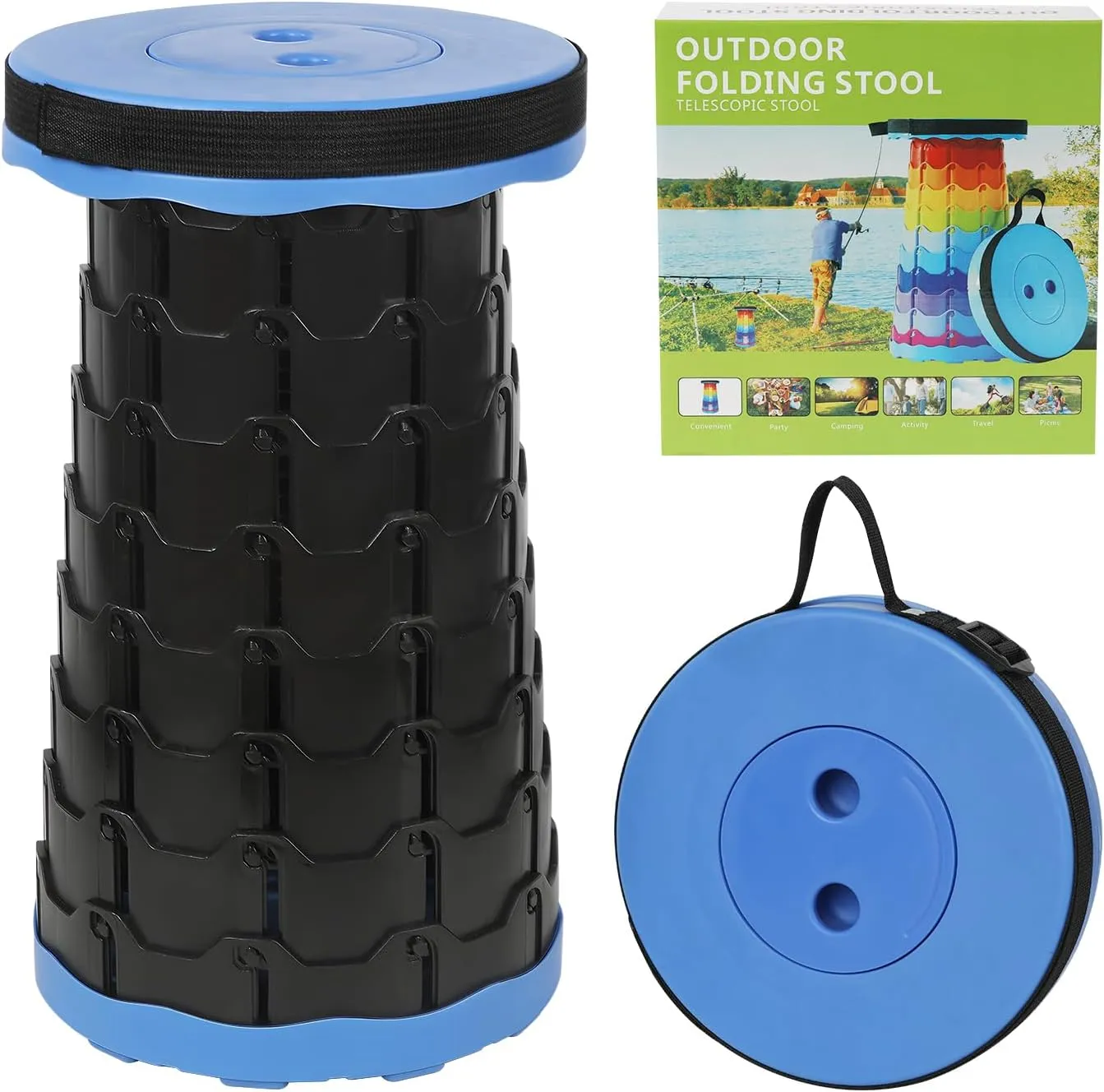 Camping Stool Portable Collapsible Stool Retractable Stool Folding Chair Outdoor Telescopic Stool Capacity 400lb Lightweight for Fishing Hiking Trips BBQ Stool Blue, Medium