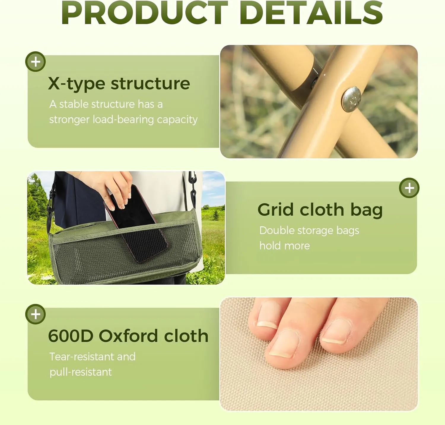 Camping Stool Portable Folding Camping Stool for Camping, Fishing, Hiking, Gardening and Beach, Camping Seat, with Crossbody Strap (Khaki, X)