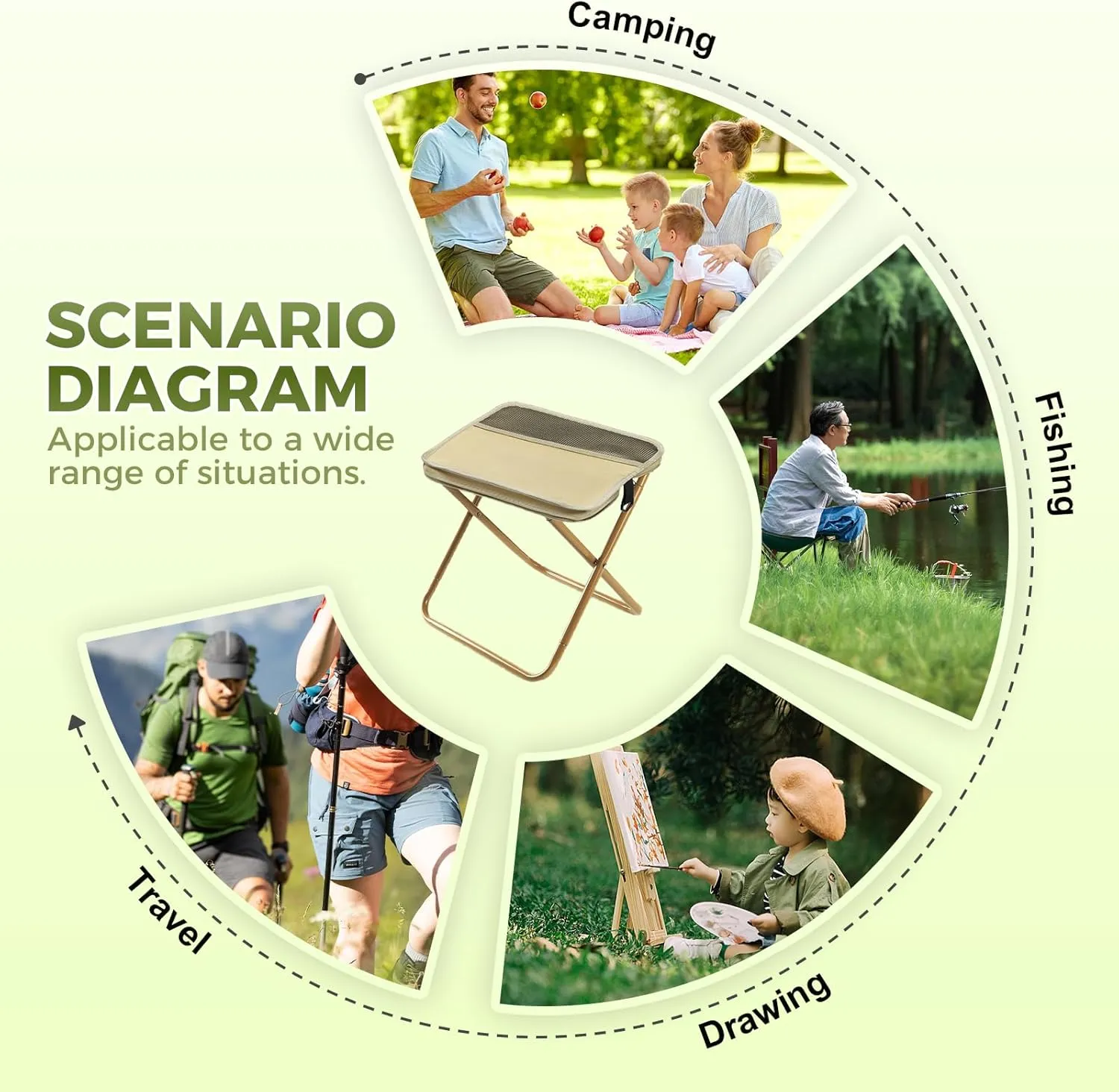 Camping Stool Portable Folding Camping Stool for Camping, Fishing, Hiking, Gardening and Beach, Camping Seat, with Crossbody Strap (Khaki, X)