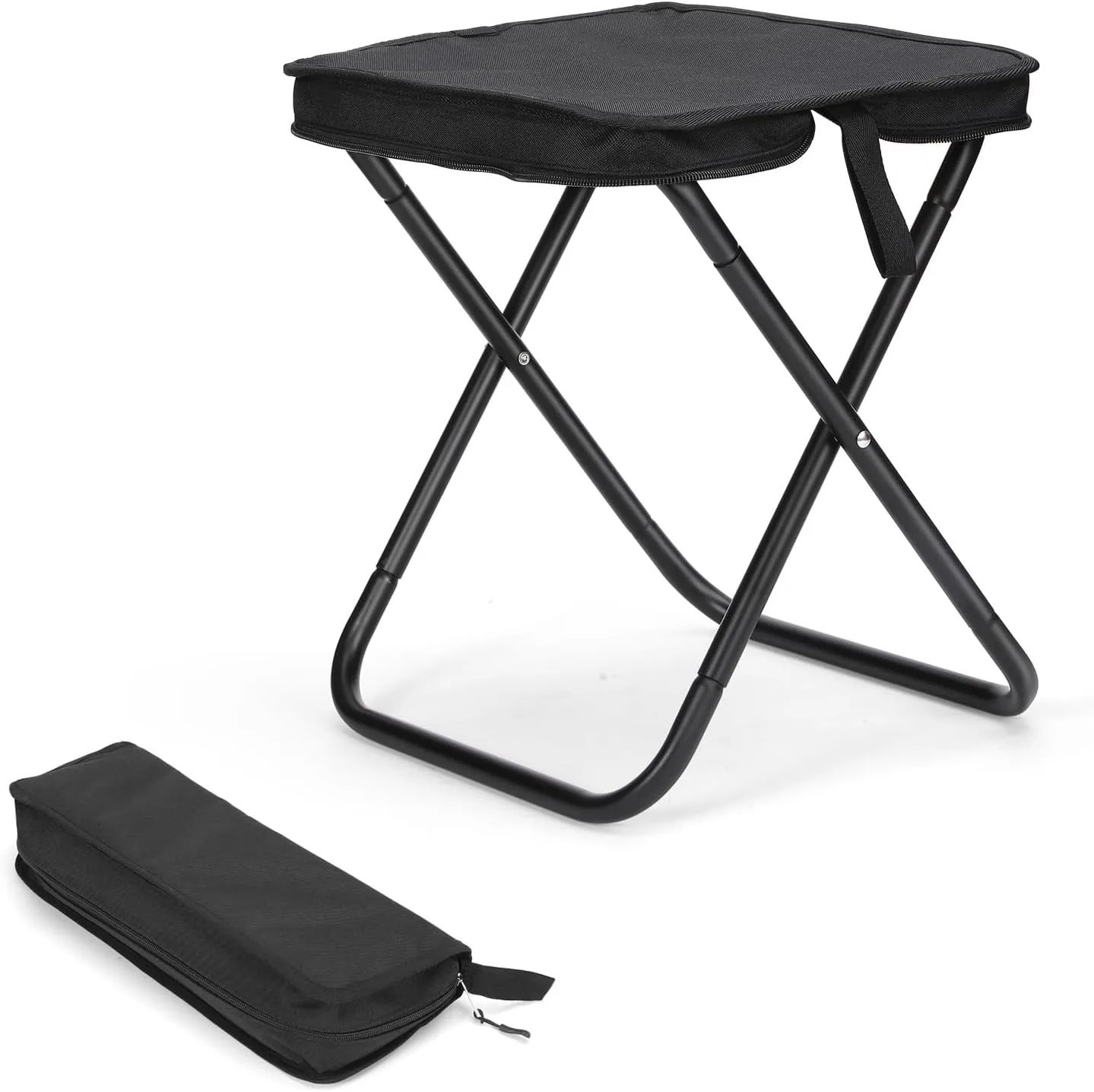 Camping Stool, Portable Folding Stool, Aluminum Ultralight Backpacking Stool Suitable for Outdoor Gardening and Beach Hiking Fishing (Black, 13.5 High)