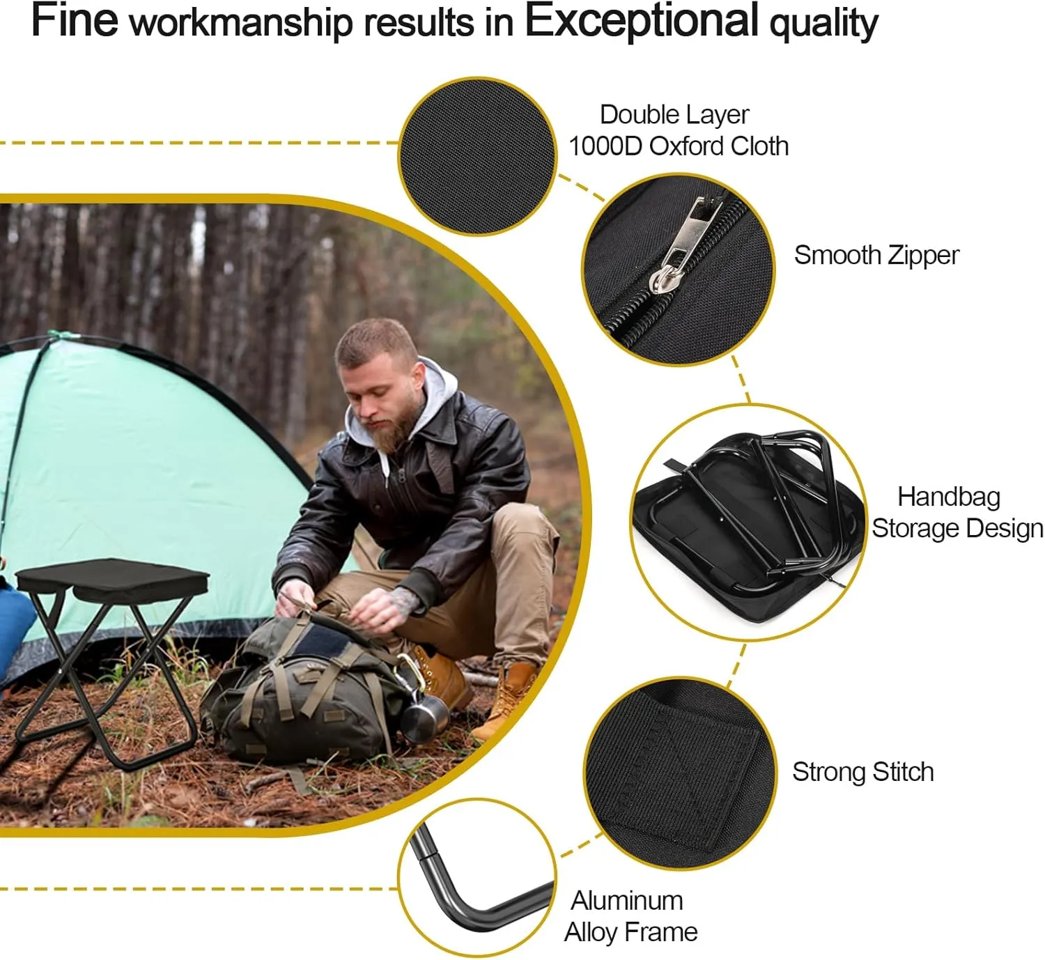Camping Stool, Portable Folding Stool, Aluminum Ultralight Backpacking Stool Suitable for Outdoor Gardening and Beach Hiking Fishing (Black, 13.5 High)