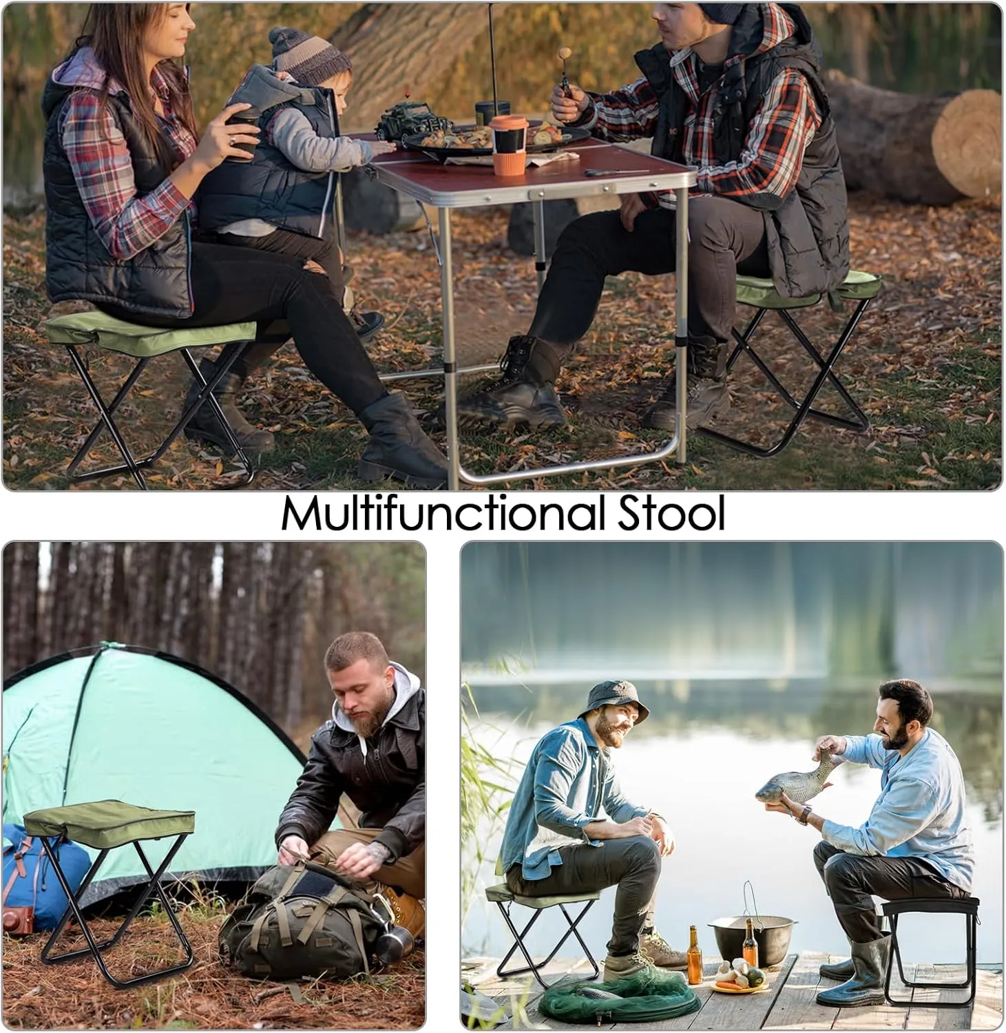 Camping Stool, Portable Folding Stool, Aluminum Ultralight Backpacking Stool Suitable for Outdoor Gardening and Beach Hiking Fishing (Green, 16 High)