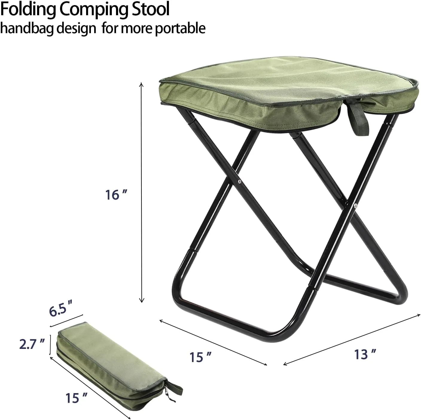 Camping Stool, Portable Folding Stool, Aluminum Ultralight Backpacking Stool Suitable for Outdoor Gardening and Beach Hiking Fishing (Green, 16 High)