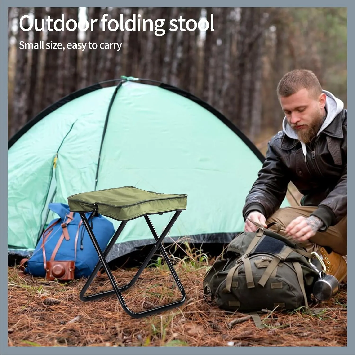 Camping Stool, Portable Folding Stool, Aluminum Ultralight Backpacking Stool Suitable for Outdoor Gardening and Beach Hiking Fishing (Green, 16 High)