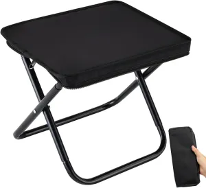 Camping Stool, Portable Folding Stool with Carry Bag, 12in Portable Folding Chair 1.6Lbs Collapsible Camp Stool Outdoor Footstool for Travel Walking Hiking Fishing Picnic Barbecue (Black)