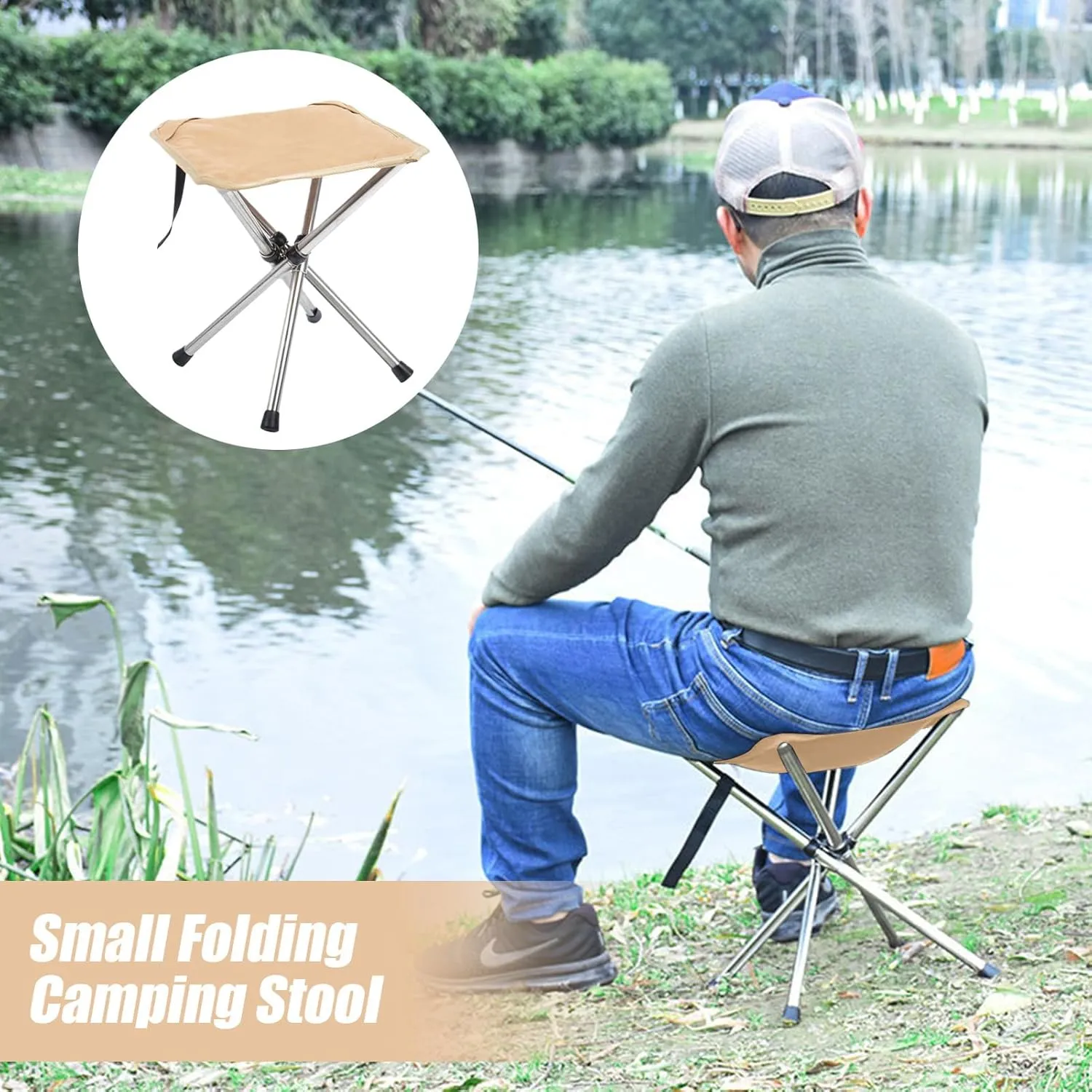 Camping Stool Portable - Mountaineering and Hiking Portable Stool, Folding CampStool Pocket Chair, Ultra-Light FoldingStool – Supports Up to 265 lbs, for Camp, Beach, Fishing