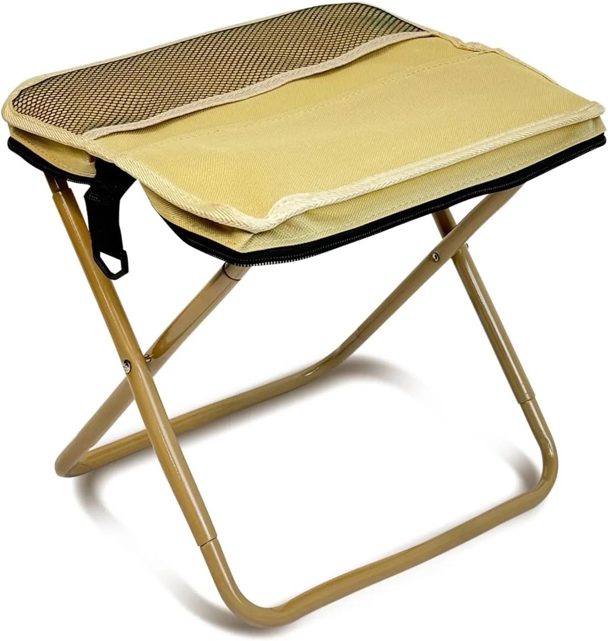 Camping Stool Upgraded FoldableStool, Aluminum Alloy Bracket, Portable outdoorfolding Chair with Pocket for Queuing, Fishing,Hiking Tours, BBQ, Parties, Outdoor Camping Accessories(Khaki)