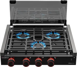 CAMPLUX Elite RV Stove 3 Burners, 21,000 BTU Propane Cooktop with Tempered Glass Cover & Flame Failure Protection, 21-Inch Slide-In Gas Rangetop for RVs, Campers, Motorhomes, and Boats, Black RGH21IBP