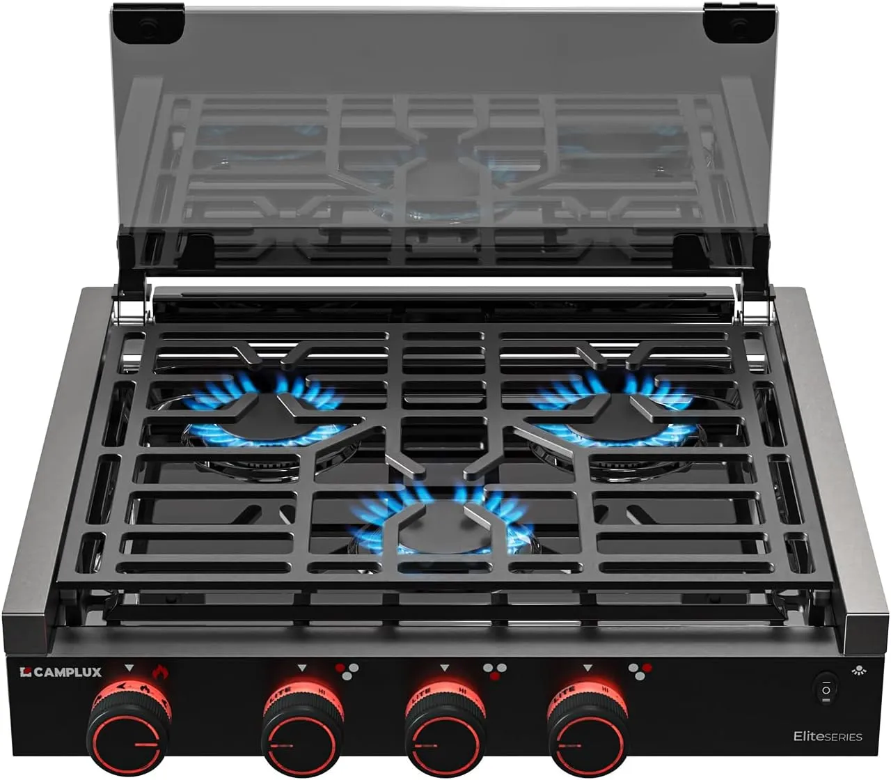 CAMPLUX Elite RV Stove 3 Burners, 21,000 BTU Propane Cooktop with Tempered Glass Cover & Flame Failure Protection, 21-Inch Slide-In Gas Rangetop for RVs, Campers, Motorhomes, and Boats, Black RGH21IBP