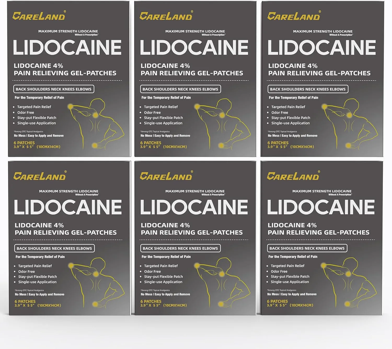 CARELAND 4% Lidocaine Patches 36 Count Pain Relief Patches Maximum Strength lidocaine, Back Pain Relief Products, for Neck Knee Joint Pain Nerve Shoulder Pain Relief