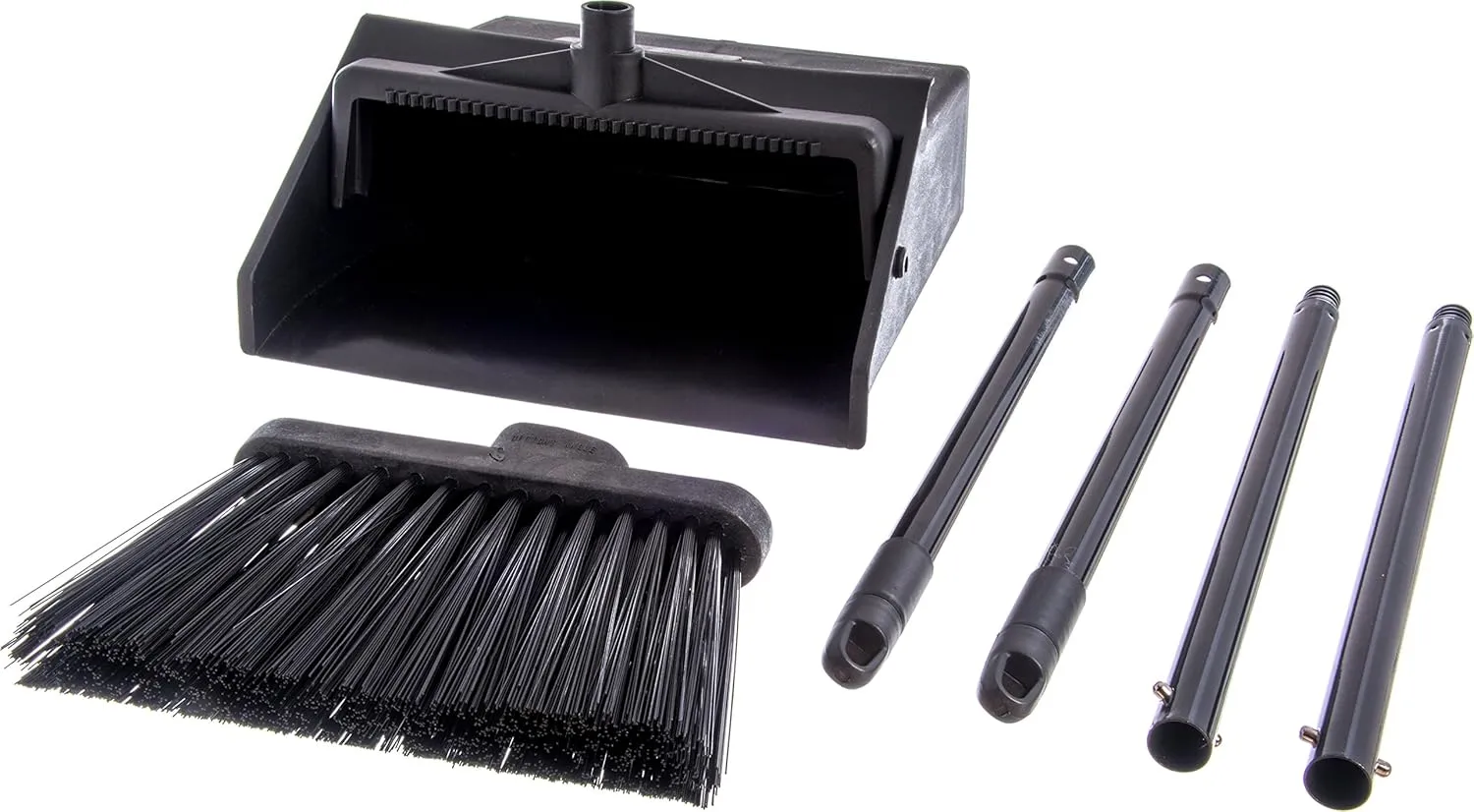 Carlisle FoodService Products Duo-Pan Upright Dust Pan and Broom Broom Set with Clip for Floor Cleaning, Restaurants, Office, And Janitorial Use, Plastic, 36 Inches, Black