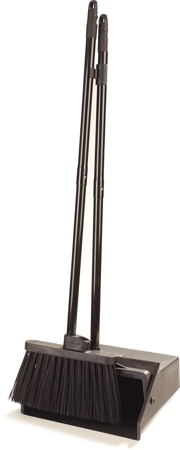 Carlisle FoodService Products Duo-Pan Upright Dust Pan and Broom Broom Set with Clip for Floor Cleaning, Restaurants, Office, And Janitorial Use, Plastic, 36 Inches, Black