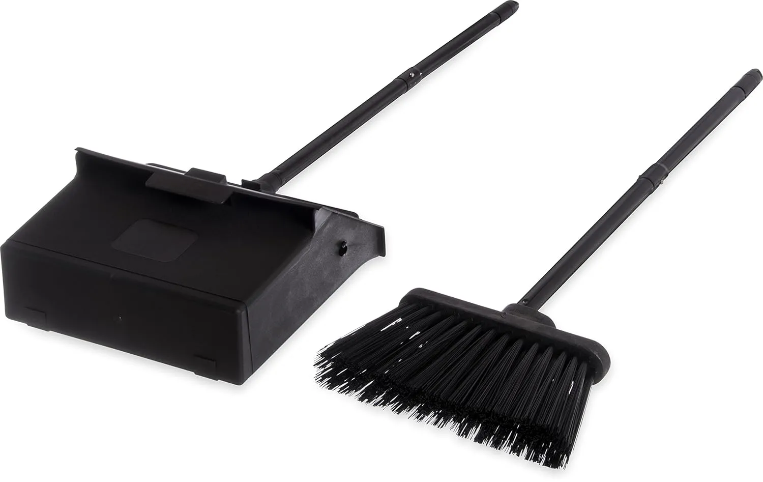 Carlisle FoodService Products Duo-Pan Upright Dust Pan and Broom Broom Set with Clip for Floor Cleaning, Restaurants, Office, And Janitorial Use, Plastic, 36 Inches, Black