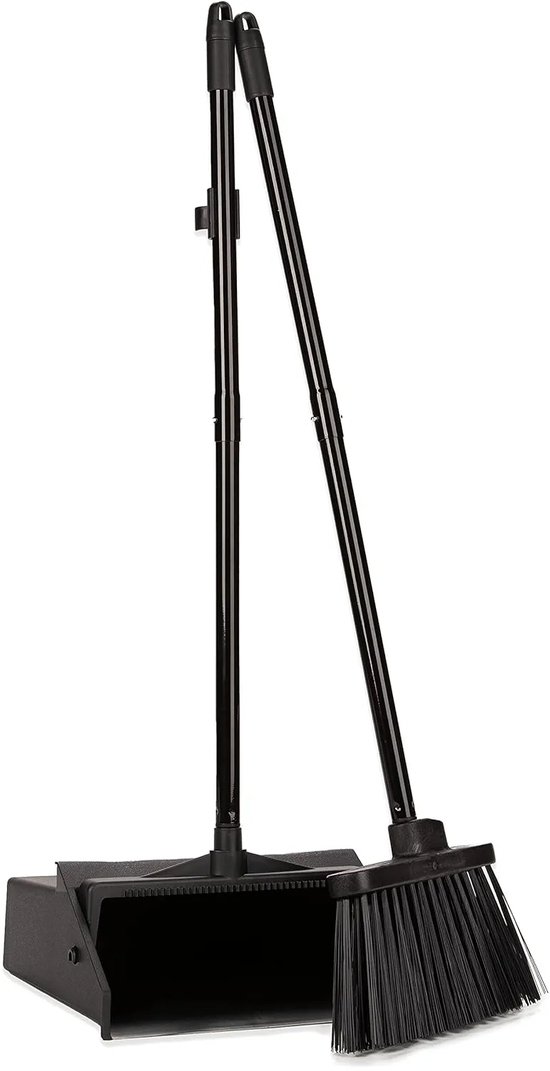 Carlisle FoodService Products Duo-Pan Upright Dust Pan and Broom Broom Set with Clip for Floor Cleaning, Restaurants, Office, And Janitorial Use, Plastic, 36 Inches, Black